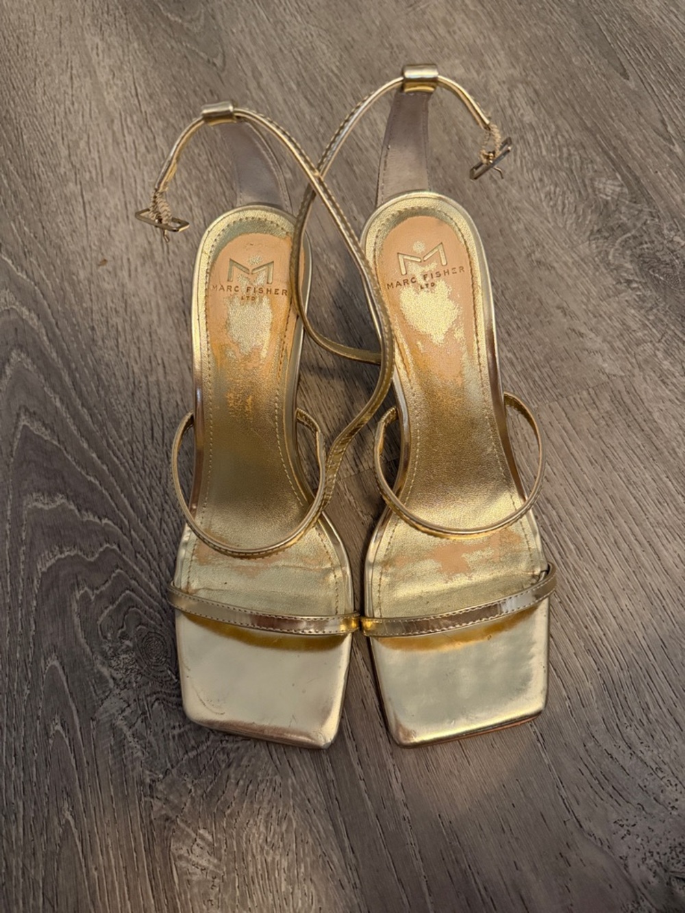 Marc Fisher Metallic Gold Square-Toe Slingback Heels